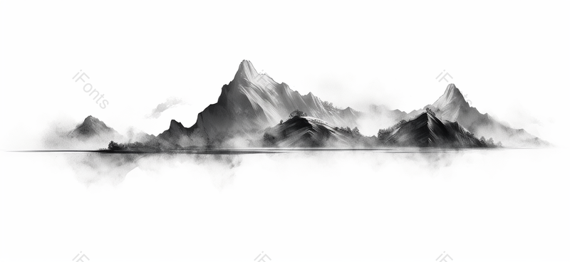 中国风云雾缭绕意境深远的沙画质感黑白灰色水墨简洁留白山画,插画/手绘图,插画/手绘图库,插画/手绘图下载,插画/手绘